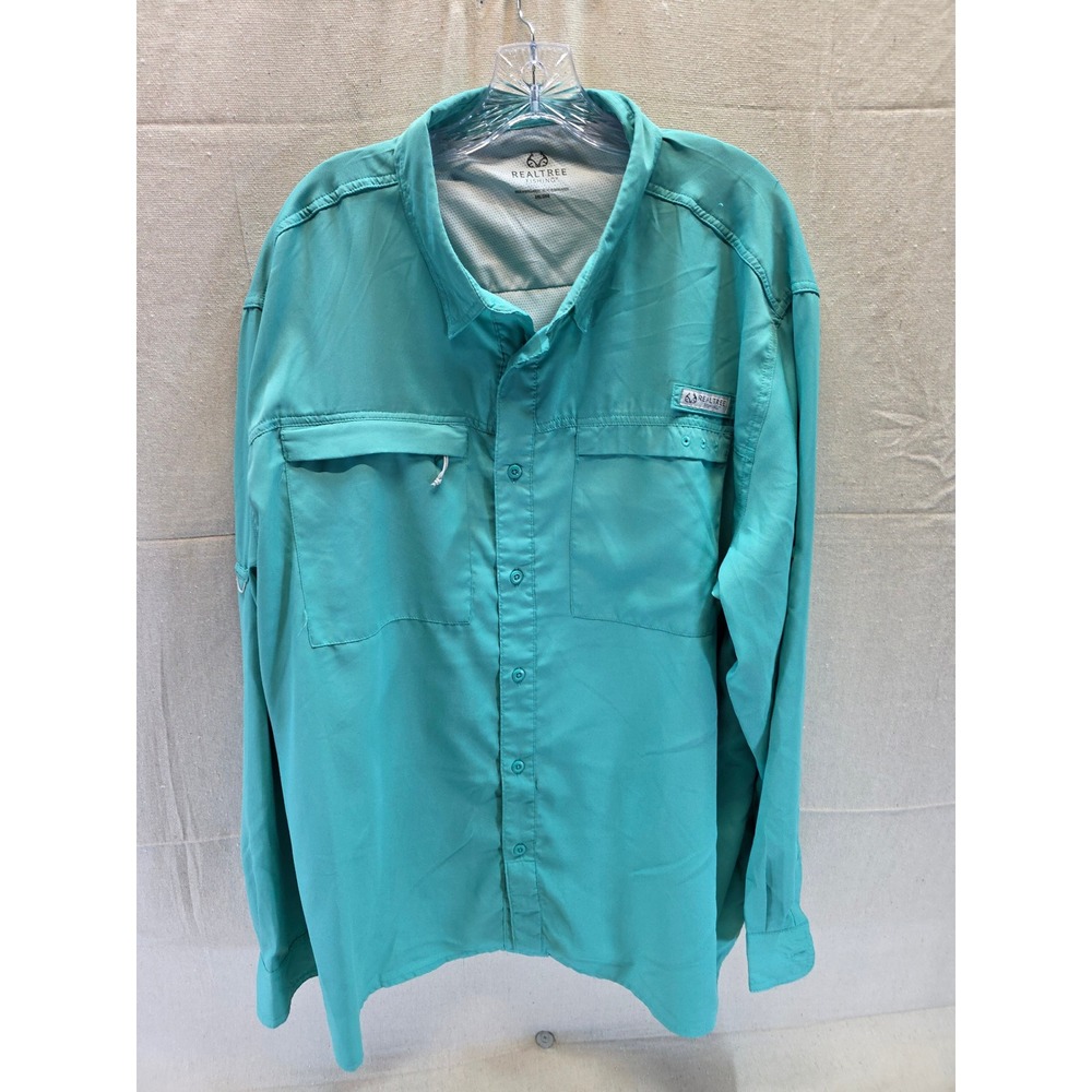 Realtree Fishing Mens 2XL Teal Green Long Sleeve Ventilated Performance Shirt